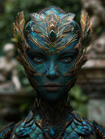 Mystical fantasy portrait with intricate feather patternの素材