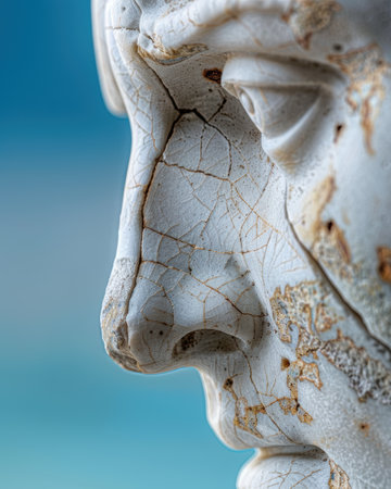 Detailed close-up of a cracked and weathered stone surfaceの素材