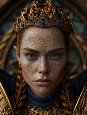 Regal portrait of a woman with a golden crownの素材