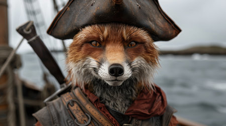 Furry pirate fox with treasure mapの素材