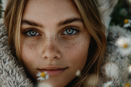 Captivating eyes and freckled faceの素材