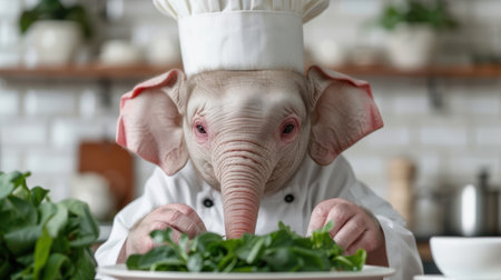 elephant chef preparing healthy saladの素材
