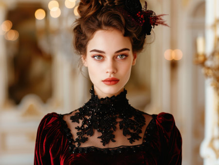 elegant woman in vintage dress and hairstyleの素材