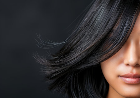 Flowing black hair in the windの素材