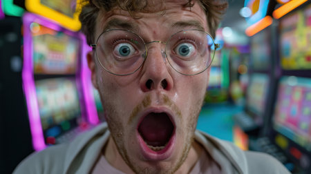 surprised man with big eyes and open mouthの素材