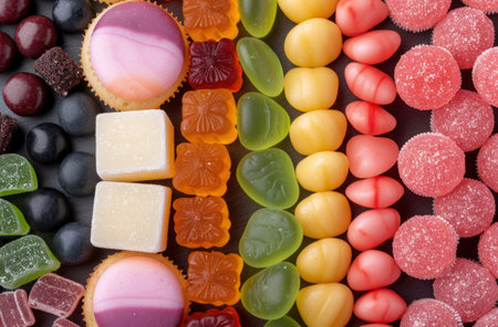 Assortment of colorful candies and sweetsの素材