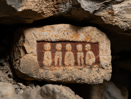 ancient rock carving of human figuresの素材
