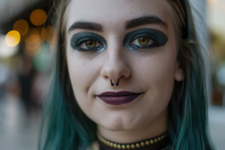 close-up portrait of a woman with bold makeupの素材