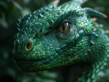 Close-up of a vibrant green lizardの素材