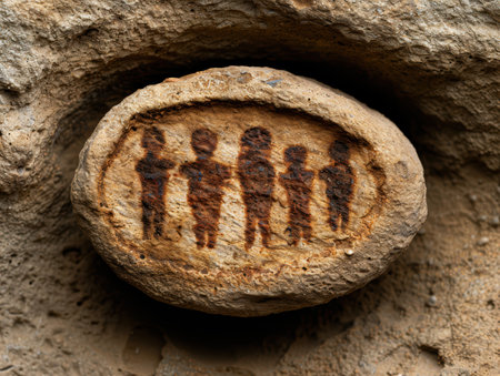 ancient rock carving of human figuresの素材