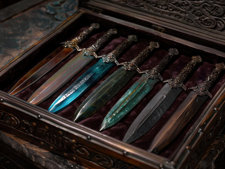 Ornate display of decorative daggersの素材