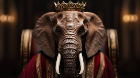 Majestic elephant wearing a golden crownの素材