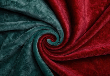 Swirling fabric textures in deep green and crimsonの素材