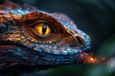 Closeup of a colorful dragon eyeの素材