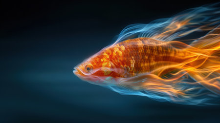 Vibrant orange koi fish swimming in waterの素材