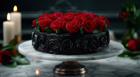 Elegant black rose cake with red rosesの素材