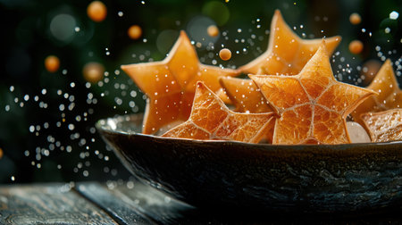 Festive star-shaped citrus fruit in a bowlの素材