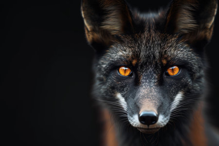 Intense gaze of a wild black foxの素材