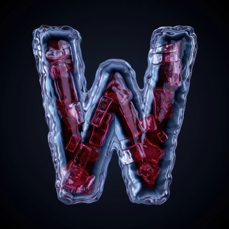 Frozen letter w made of red iceの素材