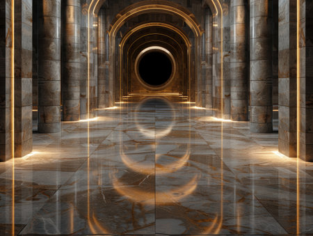 Magnificent architectural interior with ornate columns and arched doorwayの素材