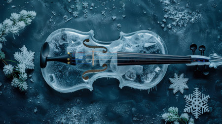 frozen violin in winter wonderlandの素材
