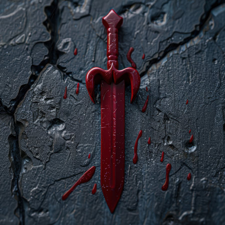 Bloody sword on dark backgroundの素材