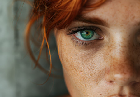 Closeup of a woman's eye with vibrant green irisの素材