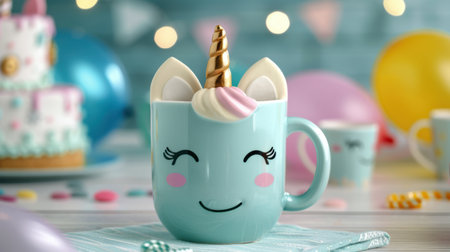 Whimsical unicorn mug with pink frostingの素材