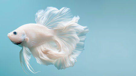 Vibrant white betta fish with flowing finsの素材