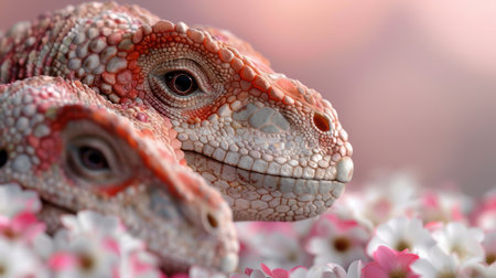 close-up of colorful lizard faceの素材