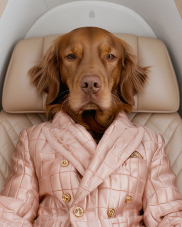 Adorable dog wearing fashionable coatの素材