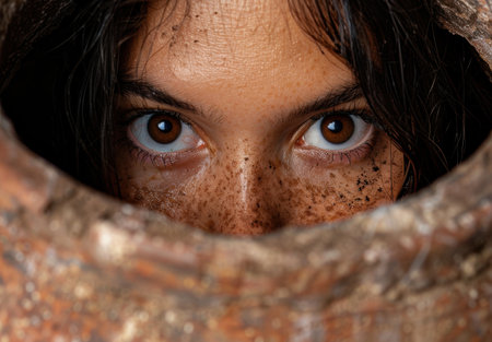 Intense eyes of a person with frecklesの素材
