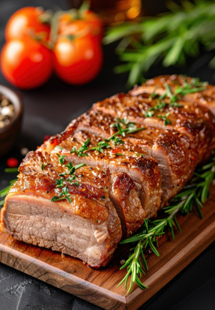 Delicious roasted pork tenderloin with herbs and vegetablesの素材