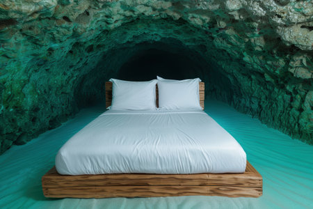 Luxury bedroom in a natural caveの素材