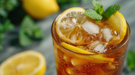 refreshing iced tea with lemon and mintの素材