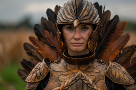 Warrior woman in ornate feathered costumeの素材