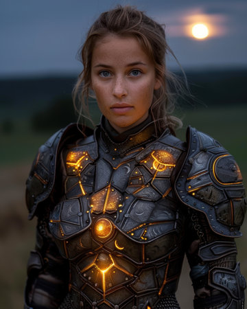 Futuristic warrior woman in armored costumeの素材