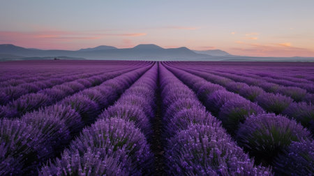 Stunning lavender field at sunsetの素材