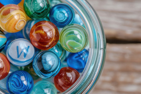 Colorful glass jars filled with various liquidsの素材