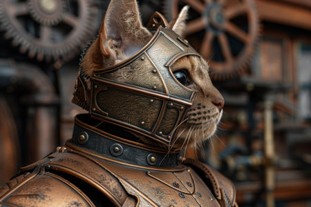 Armored cat warrior in fantasy battle gearの素材