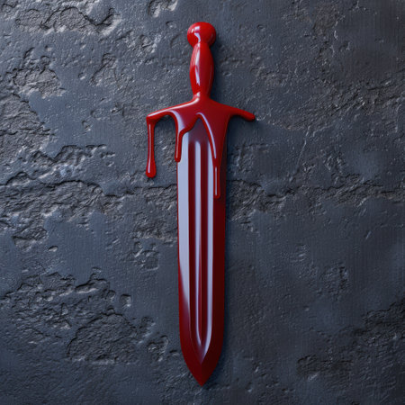 Dramatic red sword on dark backgroundの素材
