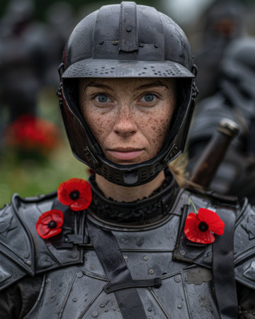 Soldier with red poppies on uniformの素材