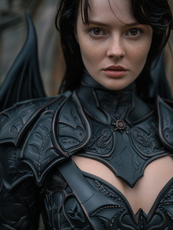 Mysterious woman in dark fantasy armorの素材
