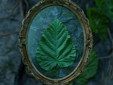 Ornate frame with vibrant green leafの素材