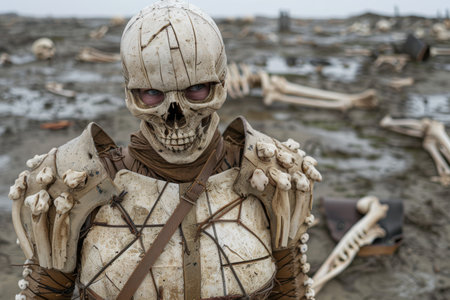 Mysterious post-apocalyptic warrior in desert landscapeの素材