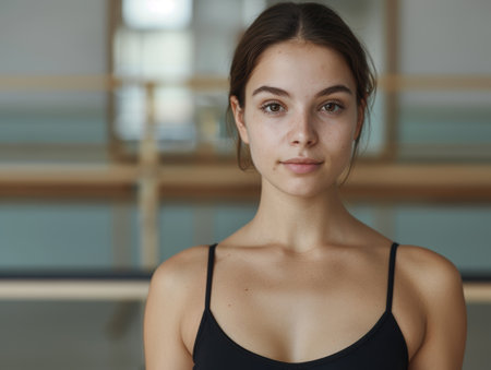 Thoughtful young woman in black topの素材
