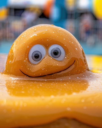 Smiling rubber duck with water dropletsの素材