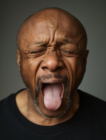 Intense facial expression of an older manの素材