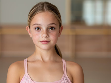 young girl with freckles and blonde hairの素材