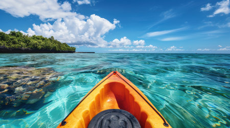 Kayaking on crystal clear tropical watersの素材